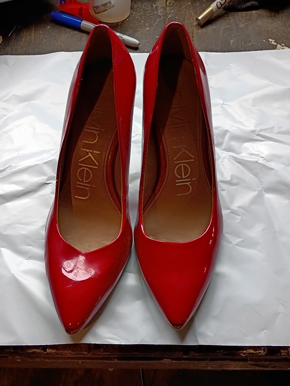 Calvin Klein Red Patent Pointed-Toe Pumps